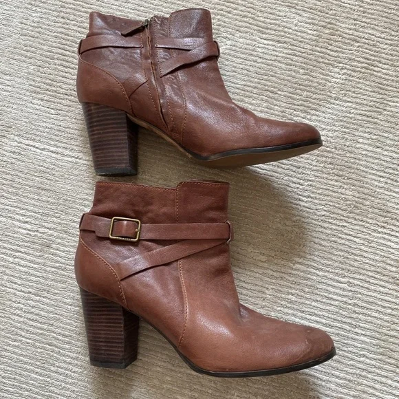 Cole Haan Cassidy Ankle Heeled Boots Leather Brown Buckle Size 11 - Picture 6 of 16